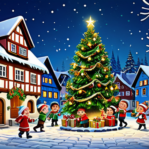 Home 8 **
"The Mini Force heroes celebrating Christmas in a cozy, snow-covered German village, fully clothed in festive attire, safe for work, appropriate content. Children are laughing and opening presents near a decorated Weihnachtsbaum. Background features traditional German houses with twinkling lights and snow-covered roofs. Perfect anatomy, correct proportions, natural pose, family-friendly, professional digital painting, high resolution."
**