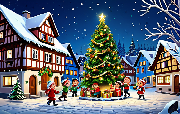 **
"The Mini Force heroes celebrating Christmas in a cozy, snow-covered German village, fully clothed in festive attire, safe for work, appropriate content. Children are laughing and opening presents near a decorated Weihnachtsbaum. Background features traditional German houses with twinkling lights and snow-covered roofs. Perfect anatomy, correct proportions, natural pose, family-friendly, professional digital painting, high resolution."
**