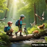 Home 21 미니특공대 인기 에피소드 톱10 - A vibrant forest rescue scene featuring the Mini-Squad children wearing colorful, practical outdoor ...